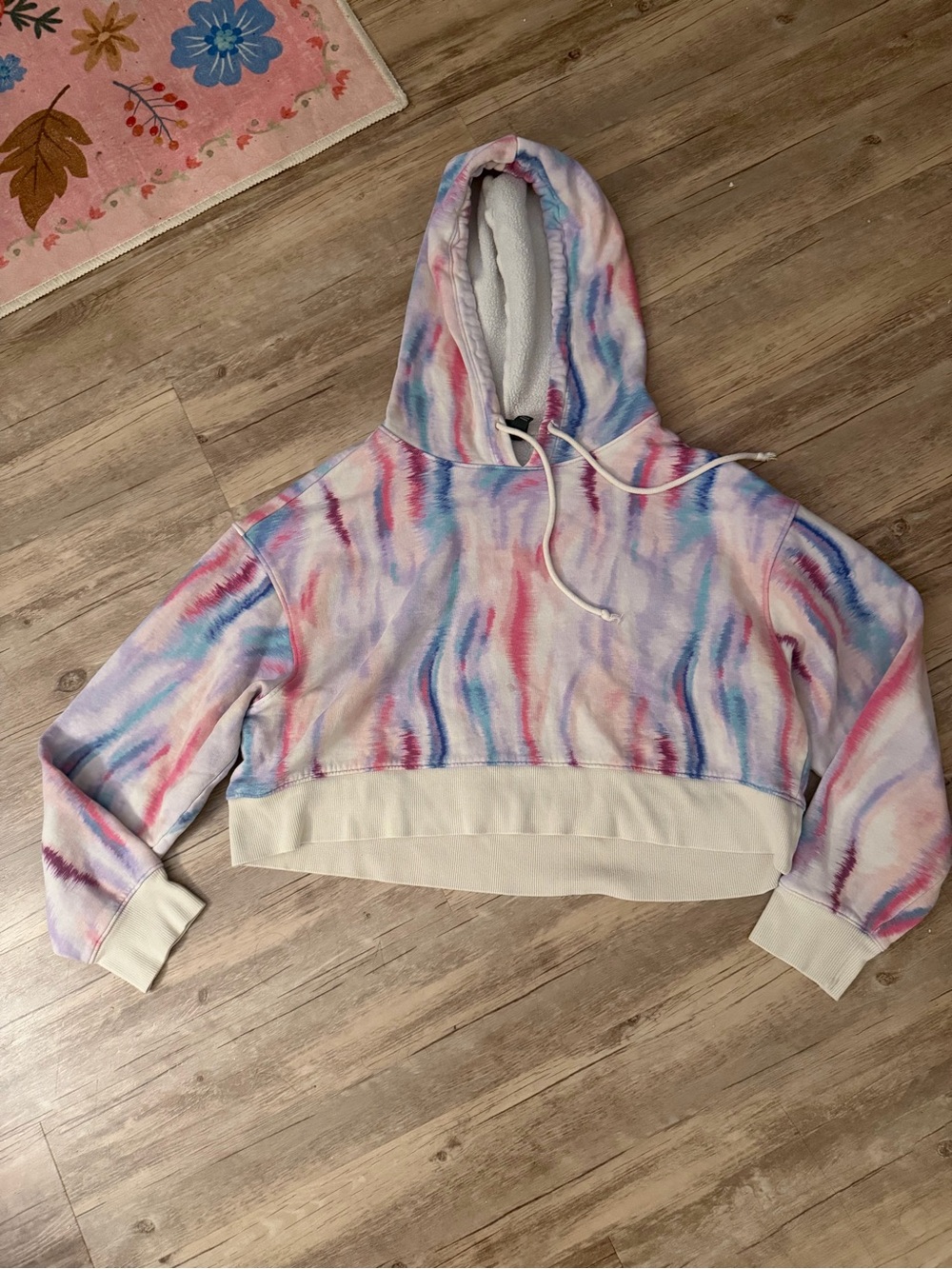 wild fable Pastel Tie-Dye Cropped Hoodie in Pink, Blue & Purple